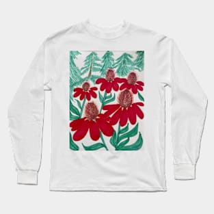 Red Spikey Flowers Long Sleeve T-Shirt